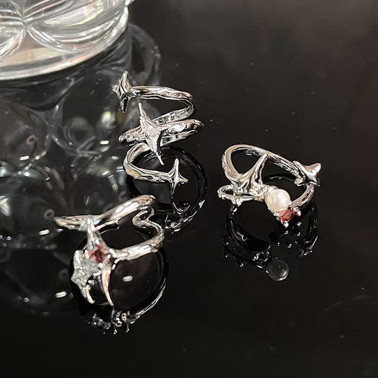 Cosmic Star Manger Ring for Women, Light Luxury French Zircon, Small Design, High Sense, Fashion, Personality, 2022 New Trend