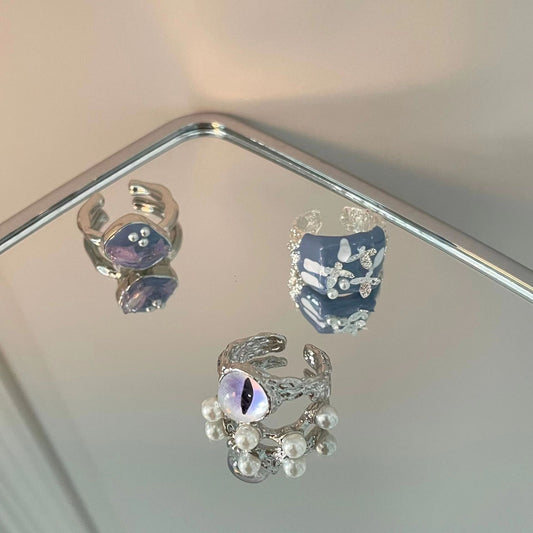 Cat's Eye Alloy Crowd Unisex Open Ring Crowd Design Heavy Industry Simple European and American Style Blue Butterfly