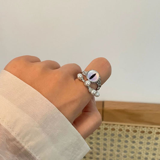 Cat's Eye Alloy Crowd Unisex Open Ring Crowd Design Heavy Industry Simple European and American Style Blue Butterfly