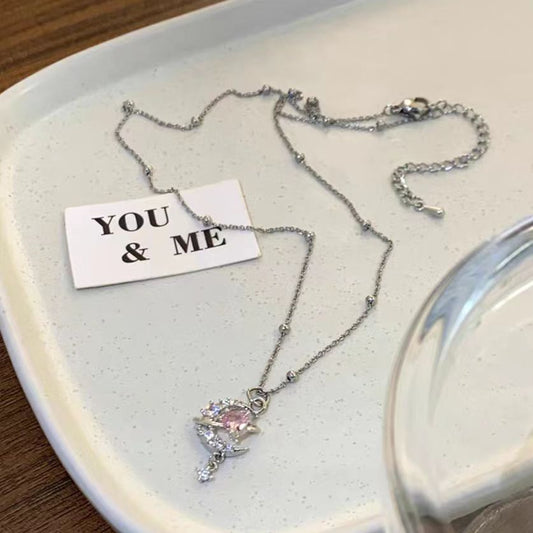 Moon God Comes, Love Surrounds Zircon Pendant Necklace, Feminine Luxury, Small and Popular Design, Sweet Accessories
