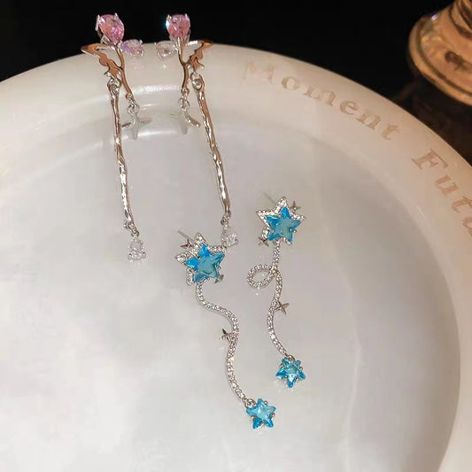 Silver Needle, Star, Water Drop, Zircon Earrings, Small Design Sense Earrings, Net Red, New Sweet and Advanced Sense Earrings
