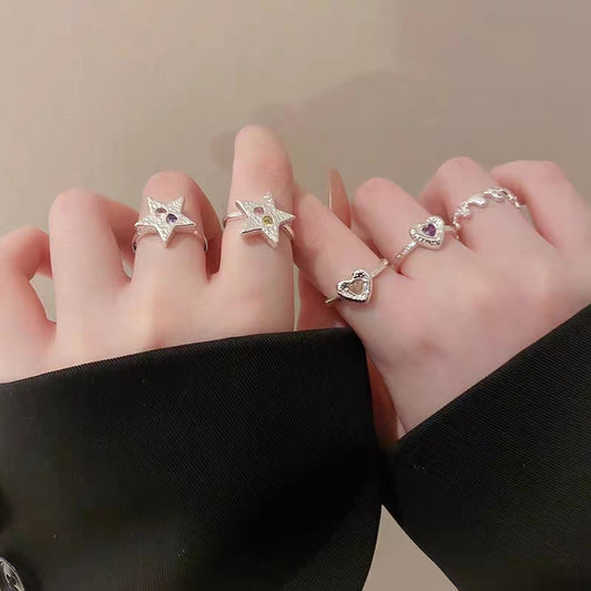 Zircon Heart Star Open Ring, Luxury and Small, Simple Index Finger Ring, Sweet and Cool, Elegant and High Grade Handicrafted Girl