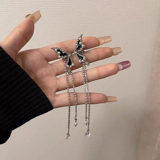 black Elf Ear Flashing Butterfly Fairy Gas Tassel Butterfly Earbone Clip Female Minority Design Sense Earrings Sweet Earrings
