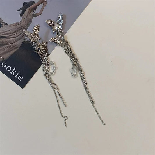 Smart and romantic butterfly tassels with no ear holes, ear bone clips, gentle and immortal aura, niche, high-end temperament, and earrings for women