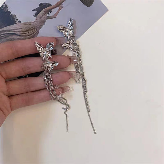 Smart and romantic butterfly tassels with no ear holes, ear bone clips, gentle and immortal aura, niche, high-end temperament, and earrings for women