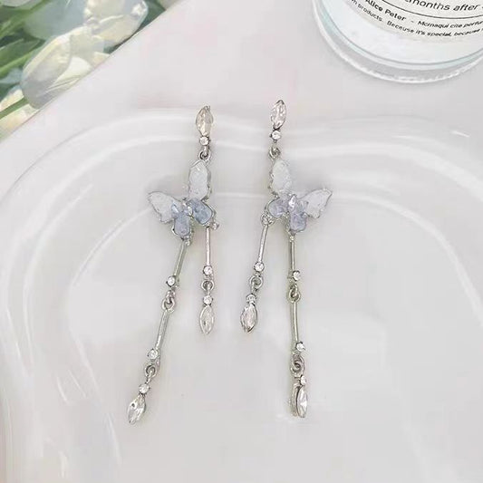 Super Immortal Gradual Butterfly Rhinestone Tassel Earrings with Unique Design and Personality, Popular in 2023