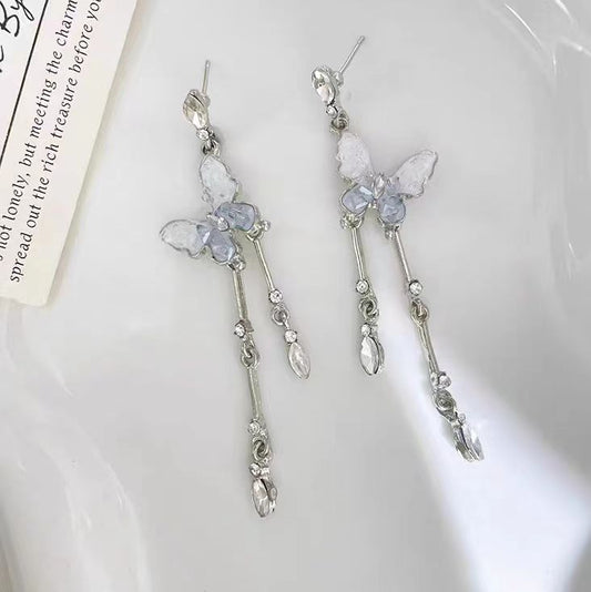Super Immortal Gradual Butterfly Rhinestone Tassel Earrings with Unique Design and Personality, Popular in 2023