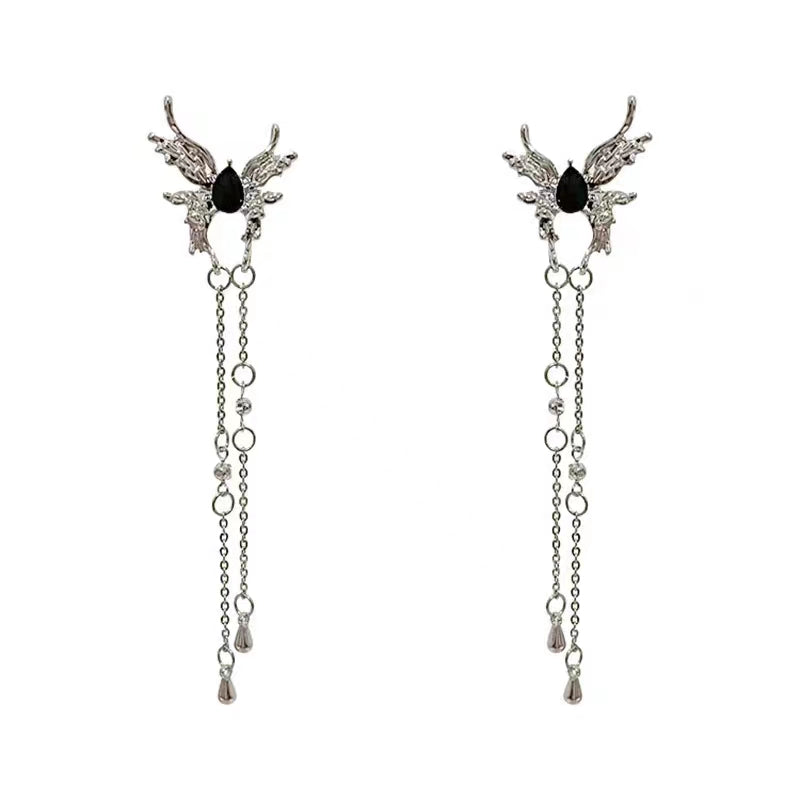 Liquid bow tassel earrings show off the face, small earrings, niche design, advanced cold style earrings, ear clips, no ear holes