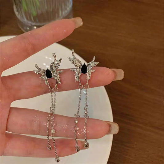 Liquid bow tassel earrings show off the face, small earrings, niche design, advanced cold style earrings, ear clips, no ear holes