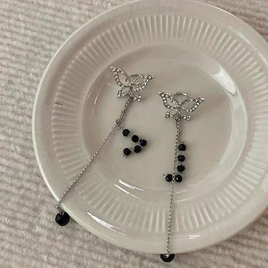 Cold and indifferent style butterfly zircon long tassel ear bone clip temperament and personality ear clip niche design, exquisite and luxurious style