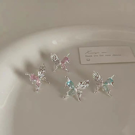 Super Immortal Zircon Irregular Metal Butterfly Earrings, Female Design Sense, Small and Simple Personality, Versatile Earrings and Earrings