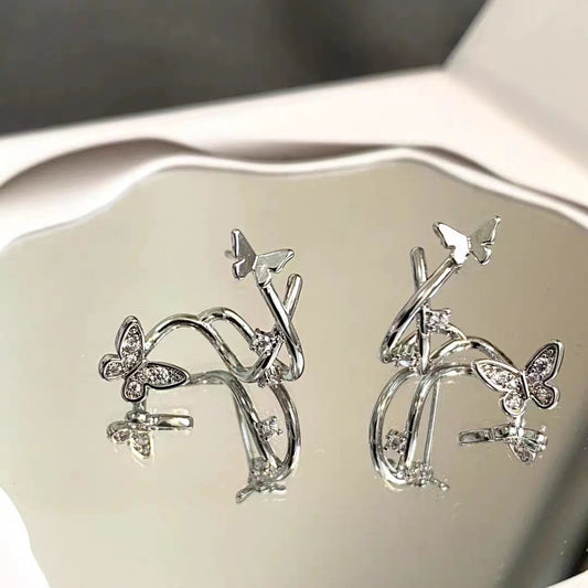 Diamond butterfly without ear holes, mosquito coil with ear clip, gentle and gentle design, exquisite and versatile earrings for girls