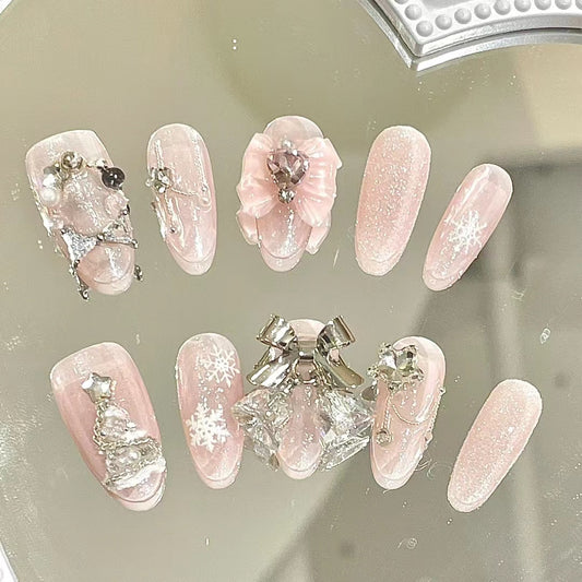 Ice transparent powder snowflake patch diamond explosive flash long style wearing armor light luxury girl high-end nail patch
