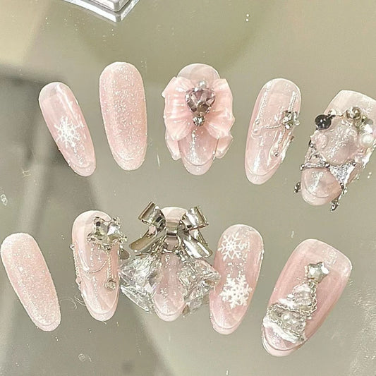 Ice transparent powder snowflake patch diamond explosive flash long style wearing armor light luxury girl high-end nail patch