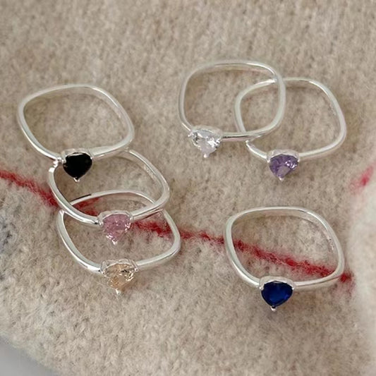 925 Sterling Silver Ring Women's Colorful Love Zircon Ring, Unique Design, High Sense, Square Personalized Index Finger Ring