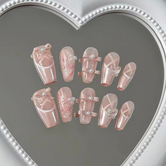 Ballet Girl Wears Nail Nail Tips Ballet Pure Desire Wind Wears Nail Whitening Removable Nail Panel for Nail Enhancement