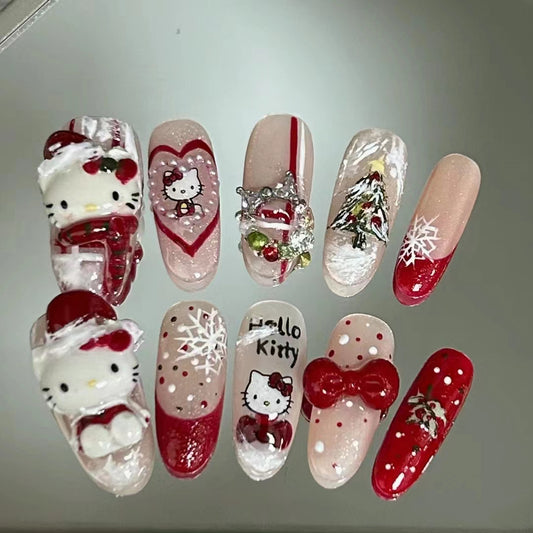 Christmas Theme Co branded Series Festival Red Atmosphere Handworn Nails Creative Nail Enhancement