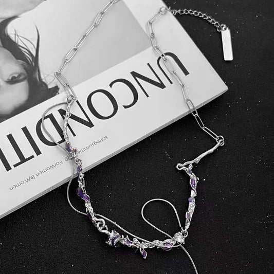 Purple rose patchwork necklace, light luxury and niche women's 2022 new personalized high-end design accessories