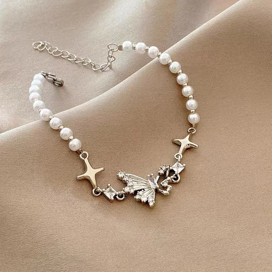 Tassel butterfly zircon titanium steel bracelet women's ins niche design trend cold wind ins bracelet couple bracelet