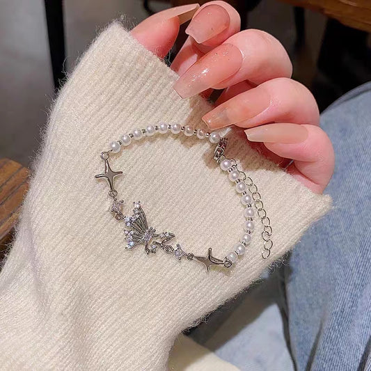 Tassel butterfly zircon titanium steel bracelet women's ins niche design trend cold wind ins bracelet couple bracelet