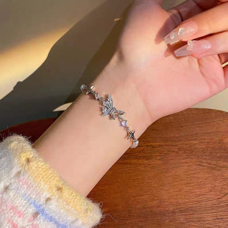 Tassel butterfly zircon titanium steel bracelet women's ins niche design trend cold wind ins bracelet couple bracelet