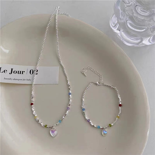 Rainbow Moonlight Love Necklace, Female Instagram Blogger, Same Style, Unique Beaded Collar Chain, Fresh Girl Accessories Bracelet
