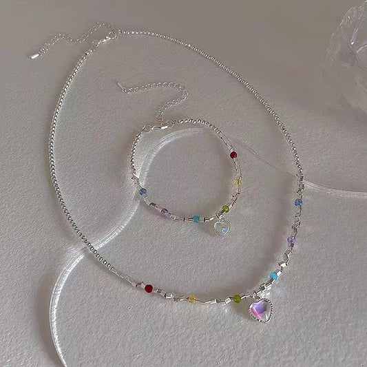 Rainbow Moonlight Love Necklace, Female Instagram Blogger, Same Style, Unique Beaded Collar Chain, Fresh Girl Accessories Bracelet