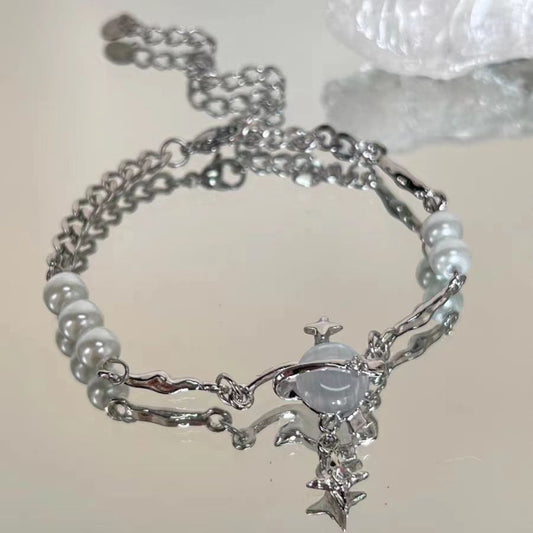 Love in the heart ~ blue moonstone love bracelet women's light