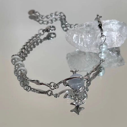 Love in the heart ~ blue moonstone love bracelet women's light