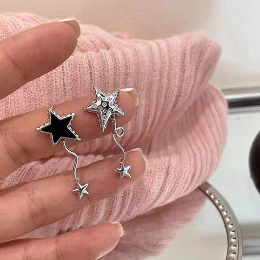 Sweet and Cool Girl Asymmetric Small Tail Meteor Earrings Star Shining Diamond Earrings Show Face Small Balloon Earrings Clip Earrings