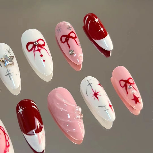 American Sweetheart Butterfly Knot Painted False Nails