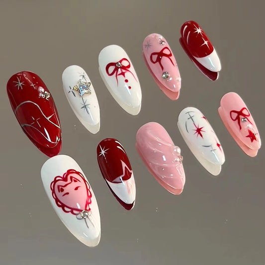 American Sweetheart Butterfly Knot Painted False Nails
