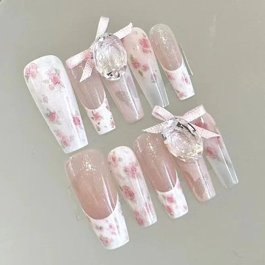 Light Pink Rose Toon Garden False Nails
