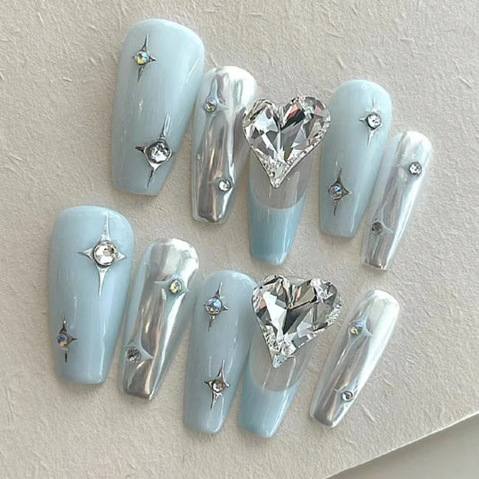 Blue Ocean Wave Legend Mermaid False Nails