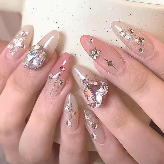 Super large sparkling twisted star diamond press on nail