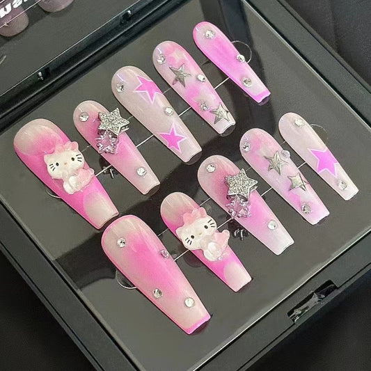 Hello Kitty Nail Accessories KT Cat Cute Cartoon Hello Kitty Pink Bow Nail Diamonds Internet Red Pop