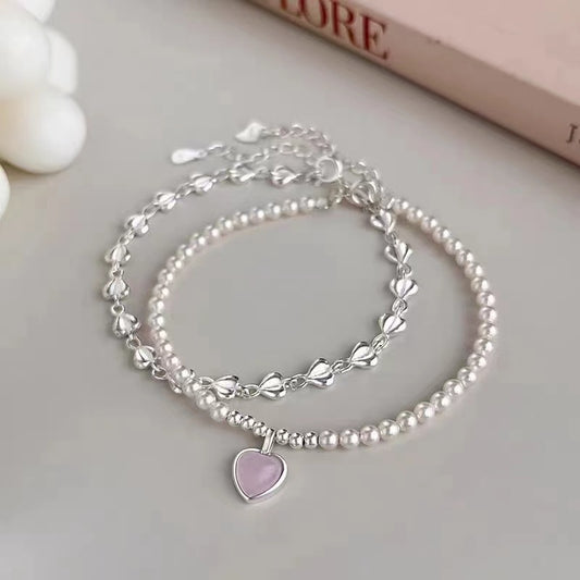Korean version of light luxury niche design pink love bracelet women's 2023 new best friend exquisite versatile bracelet