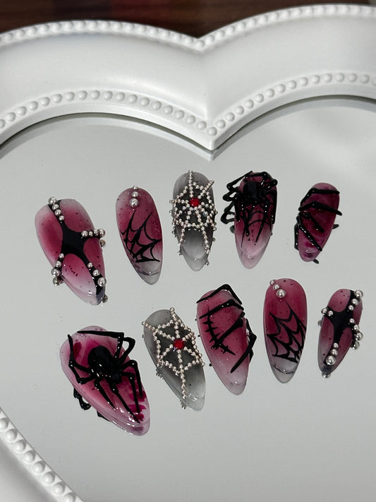 Spooky Glam Spider Web Nails（size M）