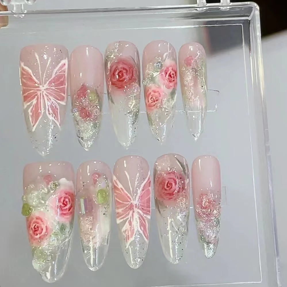 Rose Manor Escape Girl Watercolor Rose Nail Wearing
