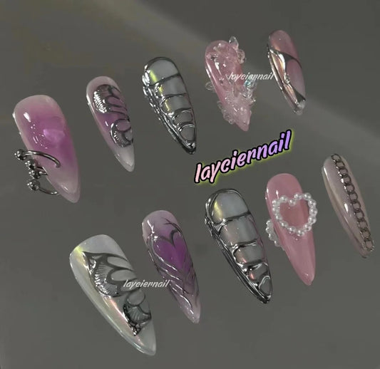 Pink Butterfly Nail Art