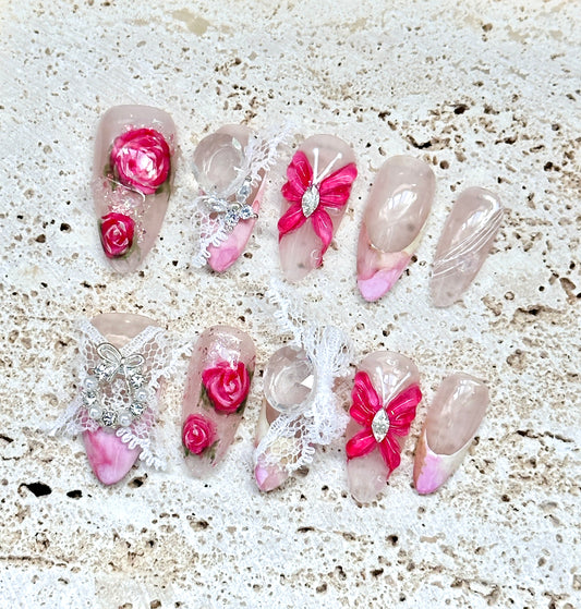 Romantic Lace & Rose Nail Set