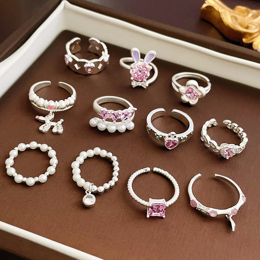 Pink zircon bow rabbit open ring