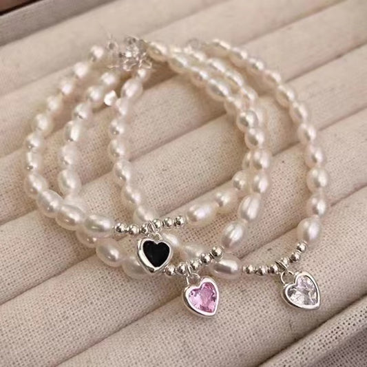 Handmade 925 sterling silver natural pearl bracelet women's zircon love niche design temperament versatile Internet celebrity trend