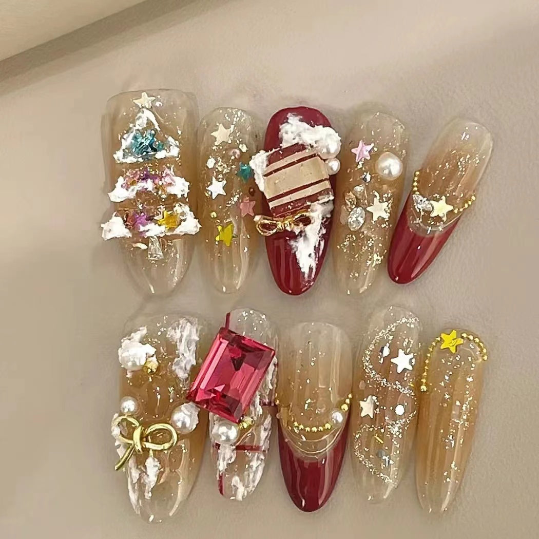 Christmas themed collaboration series, autumn and winter, with a sense of niche atmosphere. Handmade wearing armor, printed heavy-duty nail art
