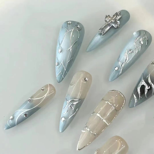 Blue Sky Metal Blue Ocean European and American False Nails
