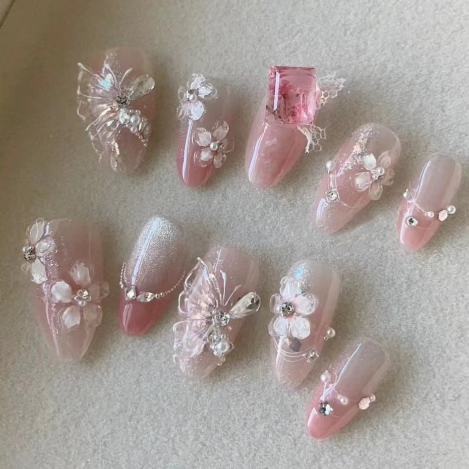 All Swarovski Crystal Ice Flower Ice Butterfly Carving Pure Handmade Wearing