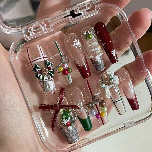Advanced ins Christmas nail art handcrafted wearable armor