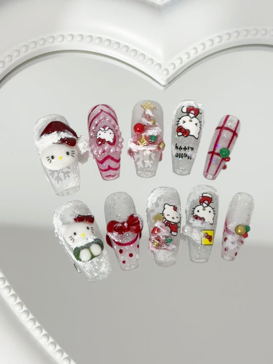 Festive Hello Kitty Christmas Nail Set（Size M）