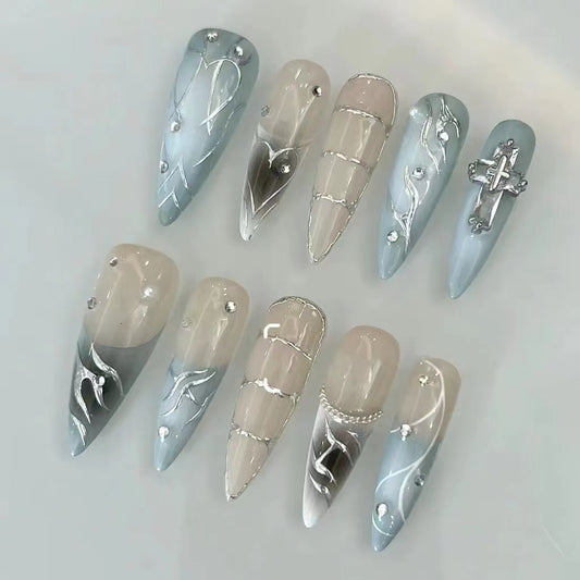 Blue Sky Metal Blue Ocean European and American False Nails