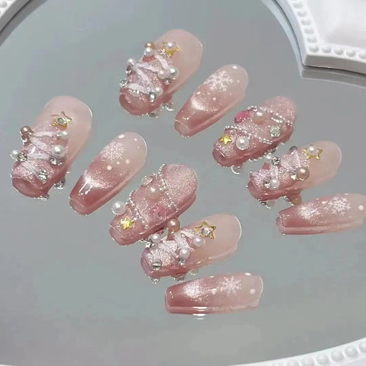 Christmas themed collaboration series, autumn and winter, with a sense of niche atmosphere. Handmade wearing armor, printed heavy-duty nail art